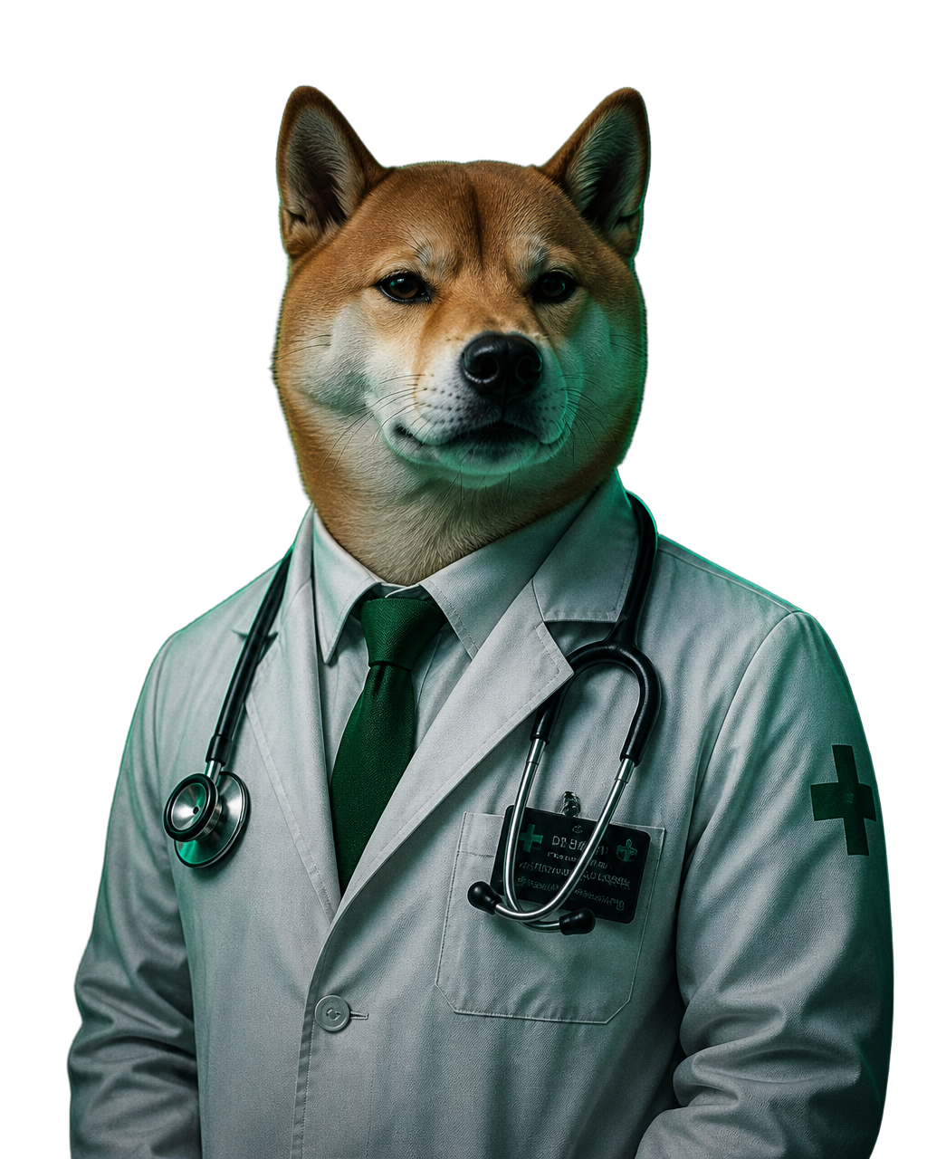 Dogtor, the Shiba Inu doctor in a futuristic crypto-medical laboratory